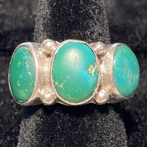 Ring Green Turquoise Size 6.5 Possibly Native Pawn Unmarked Vintage Jewelry Ster